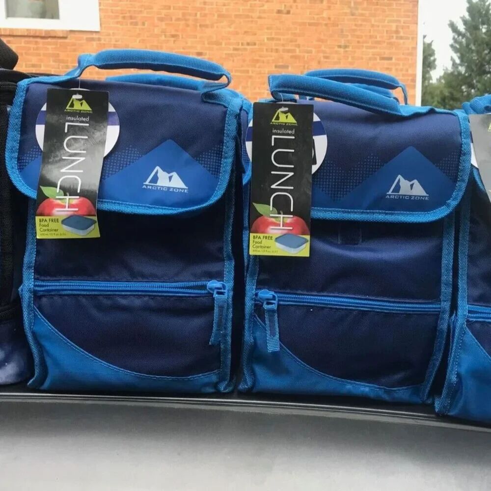 {2} Compartment Thermal Insulated Lunch Bags w/ Padded Handle {2} Pcs Artic Zone